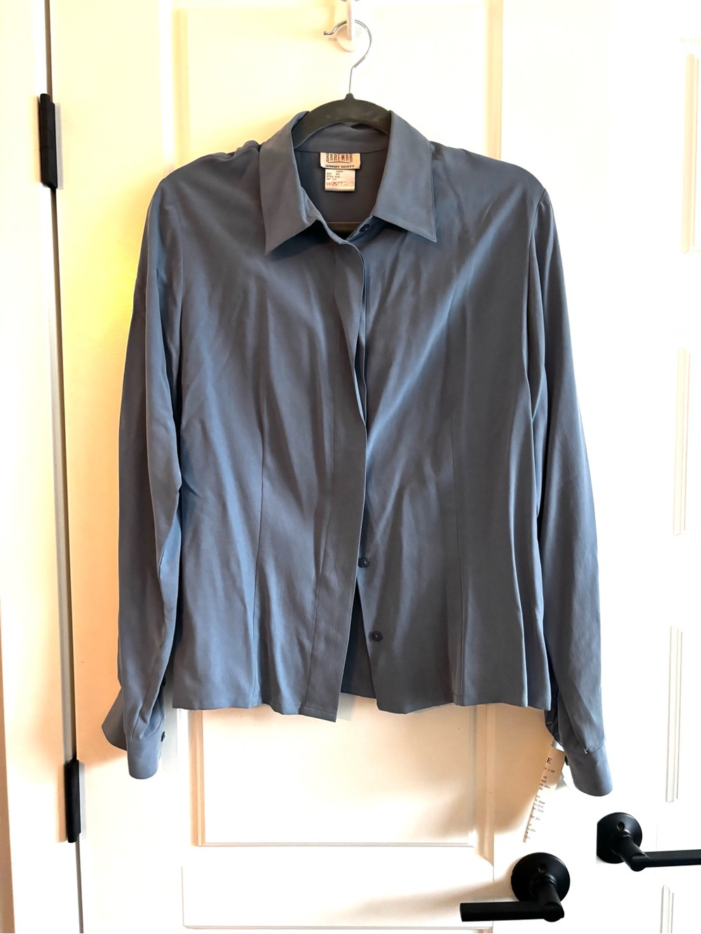 NWT Deadstock Vintage Jeremy Braemar 100% Silk Blouse Dusty Powder Blue S - Picture 2 of 5